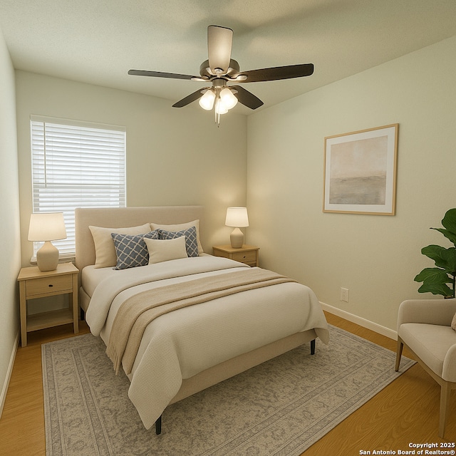 2854 Cherry Fld, San Antonio, TX 78245 - bedroom featuring baseboards, light wood-style flooring, and ceiling fan