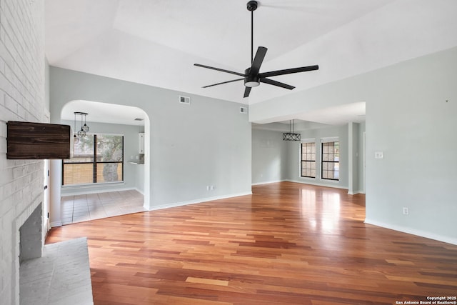 27026 Wooded Acres, San Antonio, TX 78260 - unfurnished living room with wood finished floors, plenty of natural light, and ceiling fan