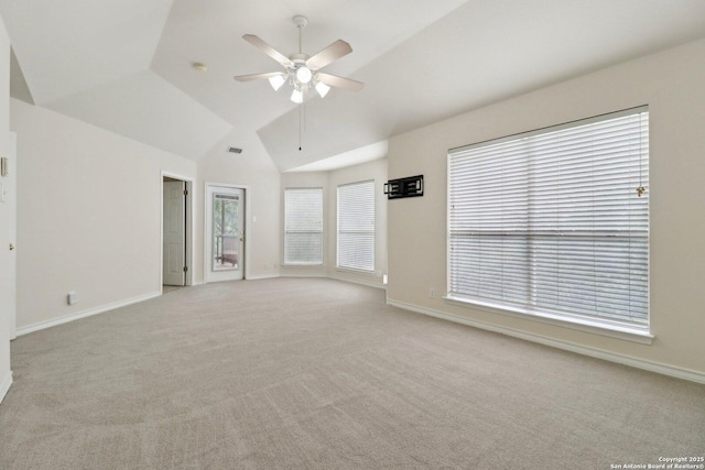 522 Mesa Rdg, San Antonio, TX 78258 - spare room with ceiling fan, carpet floors, vaulted ceiling, and baseboards