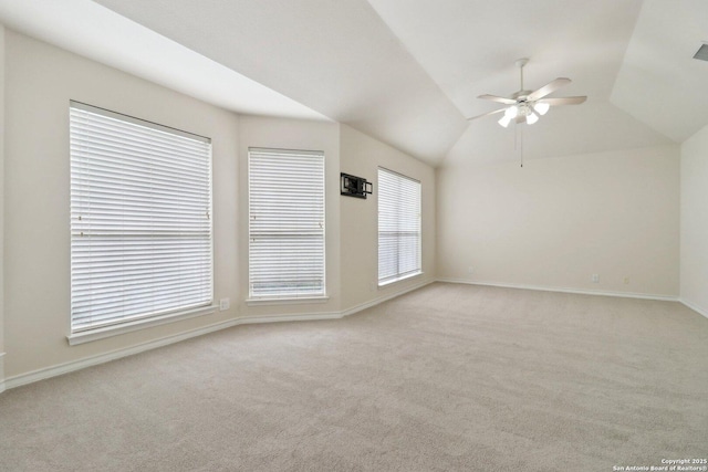 522 Mesa Rdg, San Antonio, TX 78258 - unfurnished room with ceiling fan, carpet flooring, baseboards, and vaulted ceiling