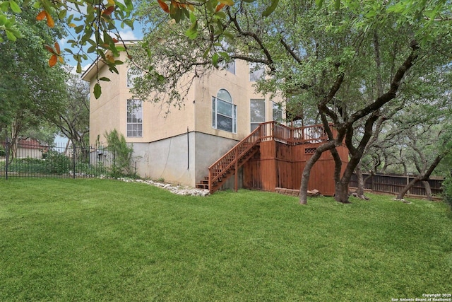 522 Mesa Rdg, San Antonio, TX 78258 - back of property with stairs, stucco siding, and a deck