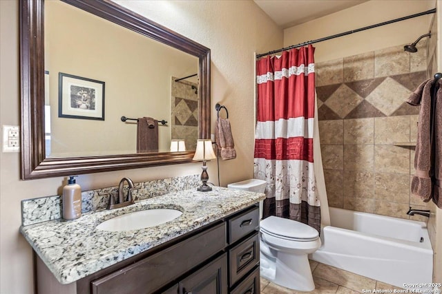 406 Breathless View St, San Antonio, TX 78260 - full bathroom with vanity, toilet, shower / bath combination with curtain, and tile patterned floors