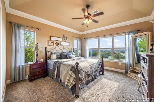 406 Breathless View St, San Antonio, TX 78260 - carpeted bedroom featuring baseboards, crown molding, and ceiling fan