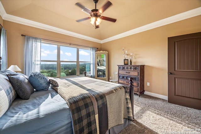 406 Breathless View St, San Antonio, TX 78260 - bedroom featuring crown molding, carpet flooring, baseboards, and a ceiling fan