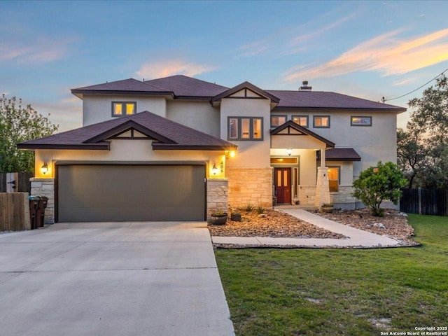 406 Breathless View St, San Antonio, TX 78260 - view of front of property featuring stone siding, stucco siding, an attached garage, and concrete driveway