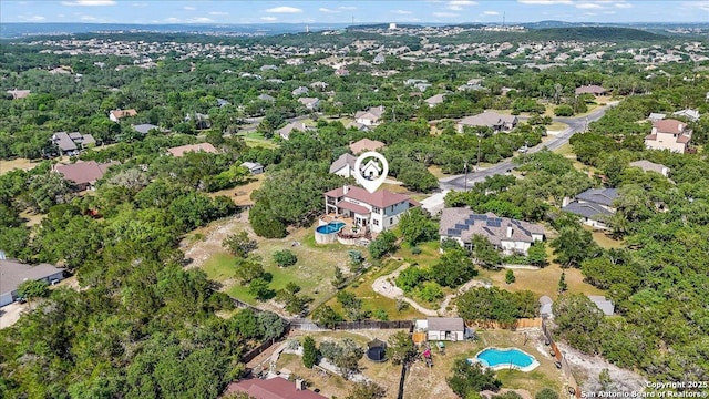 406 Breathless View St, San Antonio, TX 78260 - aerial overview of property's location featuring a pool area and nearby suburban area