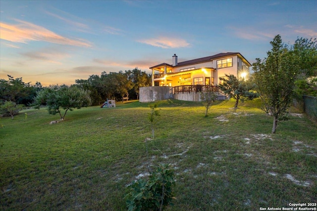 406 Breathless View St, San Antonio, TX 78260 - view of green lawn featuring a playground and a wooden deck