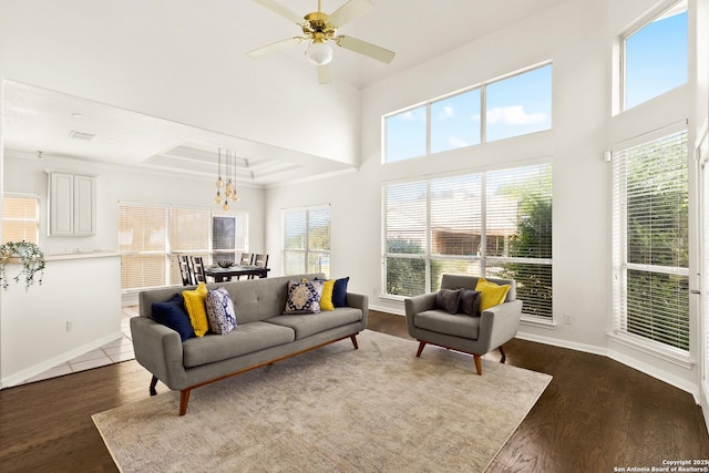 116 Seth Raynor, New Braunfels, TX 78130 - living area featuring plenty of natural light, a chandelier, wood finished floors, and baseboards