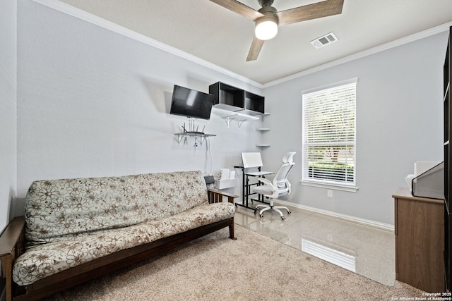 13818 Cohan Way, San Antonio, TX 78253 - office space featuring baseboards, crown molding, and a ceiling fan