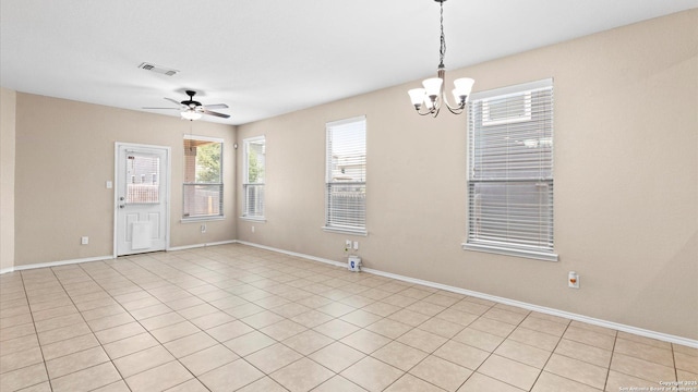 4527 Southton Way, San Antonio, TX 78223 - empty room with a chandelier, a ceiling fan, and baseboards