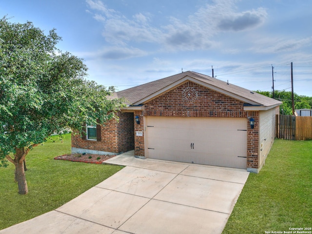 7071 Capeshaw, San Antonio, TX 78252 - view of front of property with brick siding, an attached garage, driveway, and a shingled roof