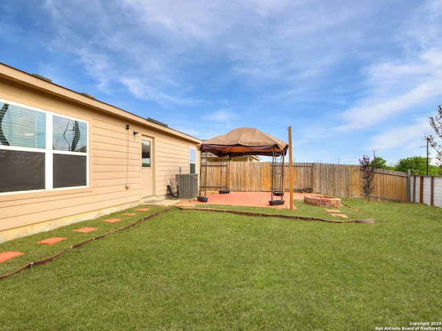 7071 Capeshaw, San Antonio, TX 78252 - view of yard featuring a gazebo, a patio, and cooling unit