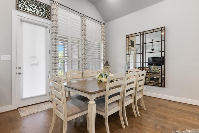 17918 Cantera Ct, San Antonio, TX 78255 - dining area with lofted ceiling, wood finished floors, and baseboards
