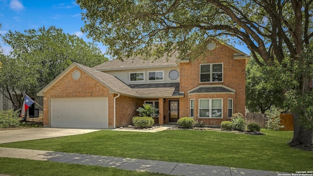 1632 Dogwood Ln, Schertz, TX 78154 - view of front of property with an attached garage, concrete driveway, brick siding, and a shingled roof
