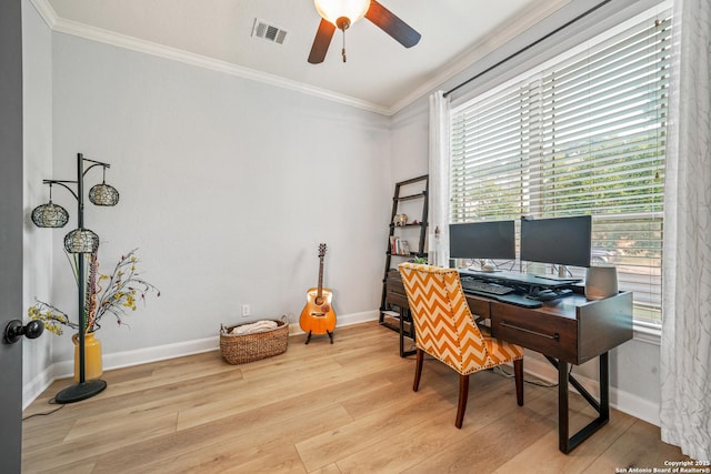 17055 Sonoma, San Antonio, TX 78255 - office with crown molding, ceiling fan, plenty of natural light, and wood finished floors