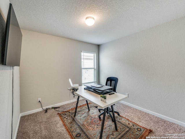 1136 Amber Lk, Seguin, TX 78155 - carpeted home office with a textured ceiling and baseboards