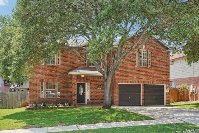 2834 Olive Ave, Schertz, TX 78154 - traditional-style home with an attached garage, driveway, and brick siding