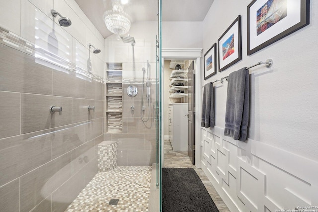 2834 Olive Ave, Schertz, TX 78154 - full bath with a stall shower and a chandelier