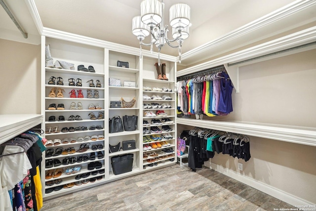 2834 Olive Ave, Schertz, TX 78154 - spacious closet featuring a chandelier and wood finished floors