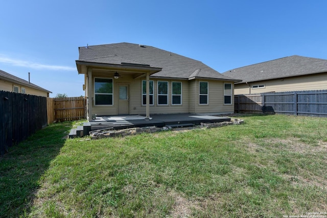 913 Pipe Gate, Cibolo, TX 78108 - rear view of property featuring a ceiling fan and a wooden deck
