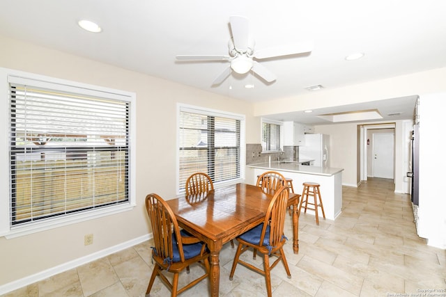 1415 Synandra, San Antonio, TX 78232 - dining area featuring baseboards, ceiling fan, and recessed lighting