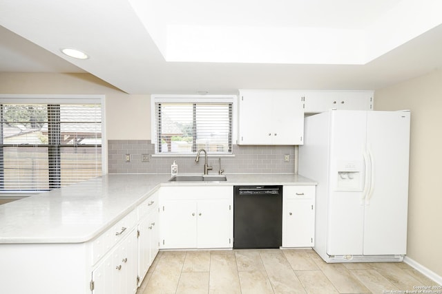 1415 Synandra, San Antonio, TX 78232 - kitchen with white fridge with ice dispenser, dishwasher, a sink, white cabinets, and light countertops