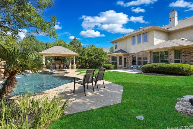 11227 Raw Sienna, Helotes, TX 78023 - view of pool with a gazebo, a yard, a patio area, and a pool with connected hot tub