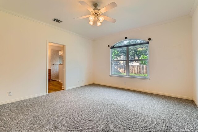 2510 Sage Holw, San Antonio, TX 78251 - unfurnished room featuring ornamental molding, carpet, baseboards, and a ceiling fan