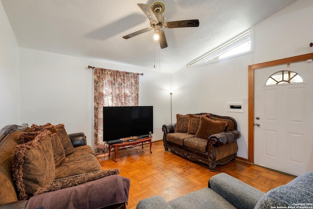 243 Future Dr, San Antonio, TX 78213 - living room featuring lofted ceiling and a ceiling fan
