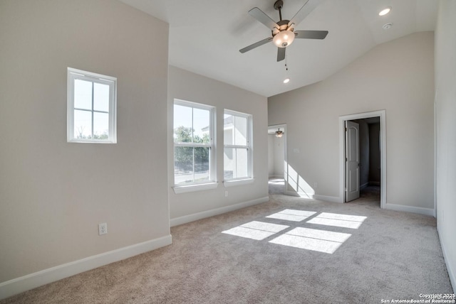 8119 Ventura Blvd, Selma, TX 78154 - unfurnished room featuring plenty of natural light, ceiling fan, vaulted ceiling, light carpet, and recessed lighting