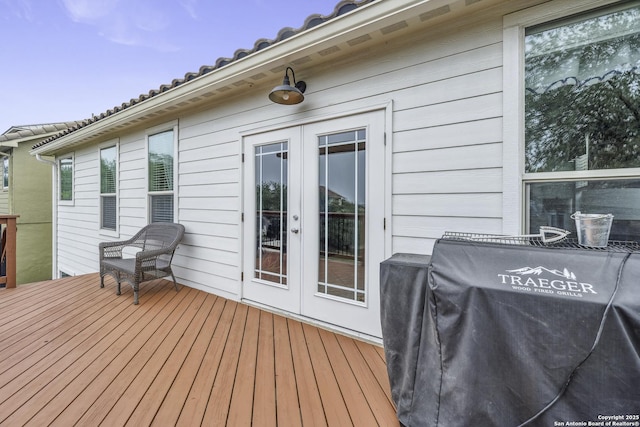 18131 Muir Glen Dr, San Antonio, TX 78257 - wooden terrace featuring french doors and grilling area