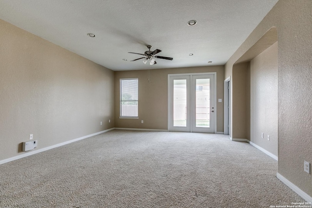 1023 Sundance Fall, San Antonio, TX 78245 - spare room featuring carpet, ceiling fan, baseboards, a textured wall, and recessed lighting