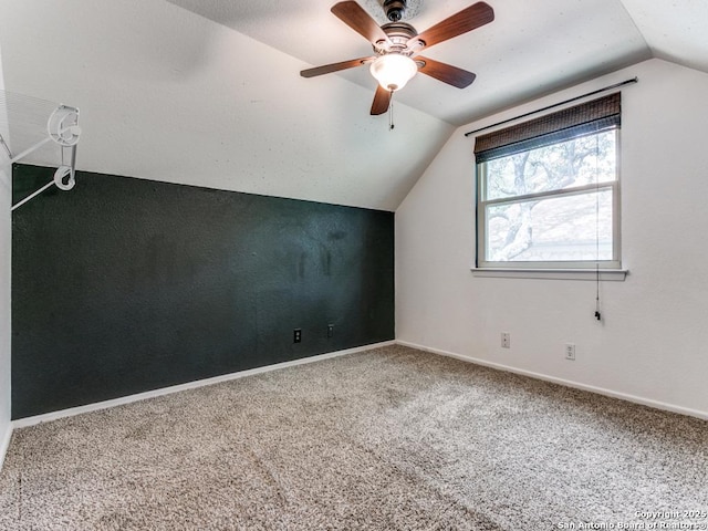 2922 Low Oak St, San Antonio, TX 78232 - bonus room featuring vaulted ceiling, carpet flooring, a ceiling fan, and baseboards