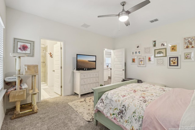 158 Canopy Oak, New Braunfels, TX 78130 - carpeted bedroom featuring ceiling fan and connected bathroom