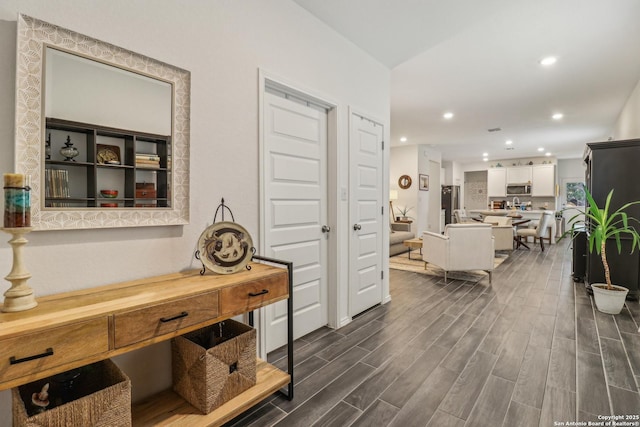 158 Canopy Oak, New Braunfels, TX 78130 - corridor with dark wood finished floors and recessed lighting