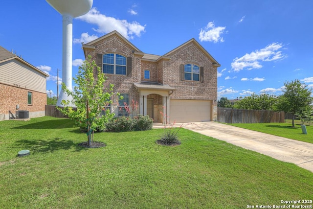 1902 Kalli Jo, New Braunfels, TX 78130 - traditional-style house with central air condition unit, brick siding, an attached garage, and concrete driveway