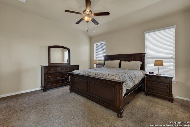 1902 Kalli Jo, New Braunfels, TX 78130 - bedroom featuring light colored carpet, baseboards, a ceiling fan, and lofted ceiling
