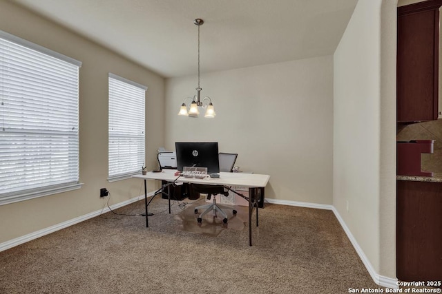 1902 Kalli Jo, New Braunfels, TX 78130 - home office with carpet flooring, a chandelier, and baseboards