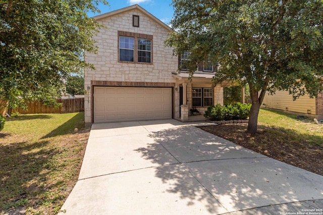 11807 Amber Tree, San Antonio, TX 78254 - traditional home with driveway, an attached garage, and stone siding