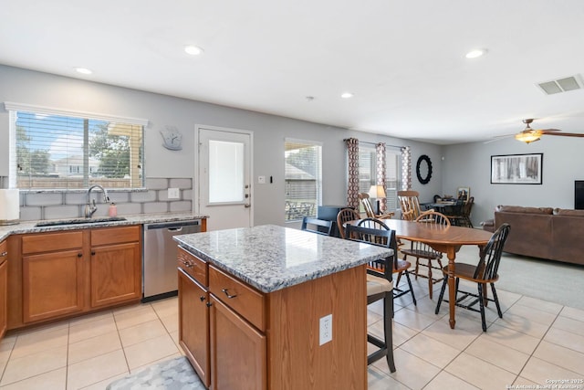 11807 Amber Tree, San Antonio, TX 78254 - kitchen featuring stainless steel dishwasher, a sink, a center island, recessed lighting, and open floor plan