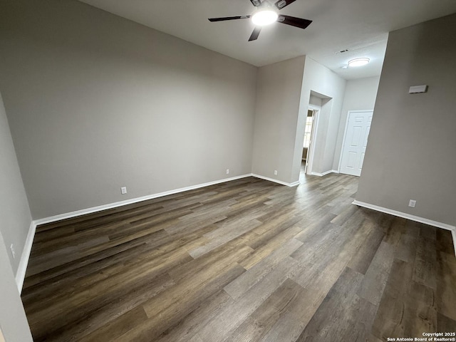 4742 Highland Farm, San Antonio, TX 78244 - unfurnished room featuring a ceiling fan, dark wood-style flooring, and baseboards