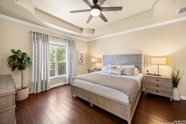 13055 Grove Pt, San Antonio, TX 78253 - bedroom with a raised ceiling, wood finished floors, baseboards, and ceiling fan
