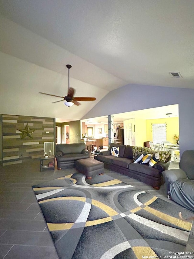 129 W High Line, Trinity, TX 75862 - living room featuring lofted ceiling and a ceiling fan