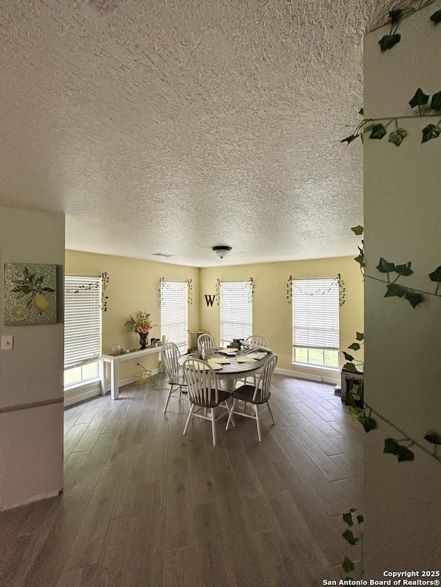 129 W High Line, Trinity, TX 75862 - dining space with a textured ceiling, wood finished floors, and baseboards