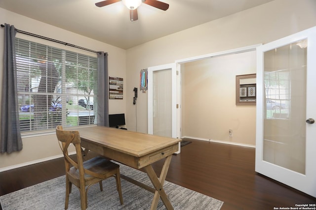 17206 Ashbury, San Antonio, TX 78247 - office area with wood finished floors, baseboards, ceiling fan, and french doors