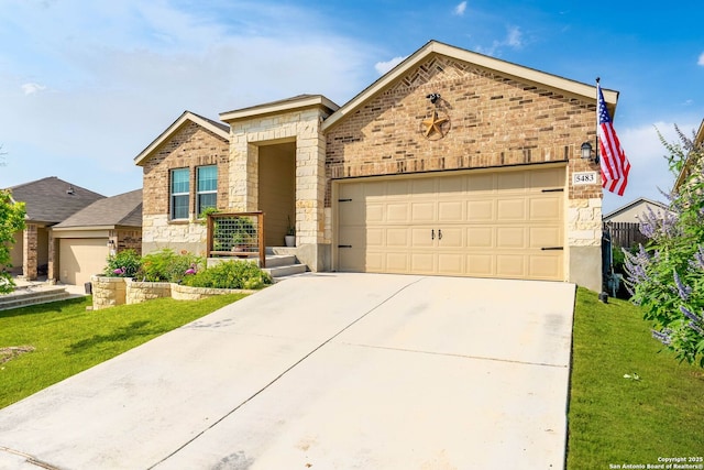 5483 Jasmine, Bulverde, TX 78163 - view of front of property featuring stone siding, brick siding, and a front yard