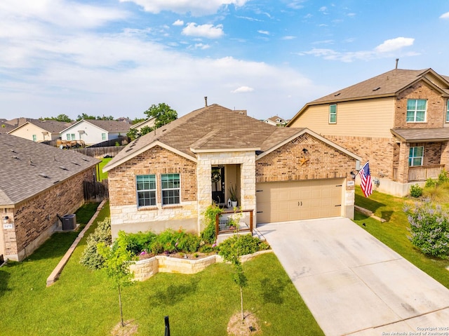 5483 Jasmine, Bulverde, TX 78163 - view of front facade featuring stone siding, concrete driveway, and brick siding