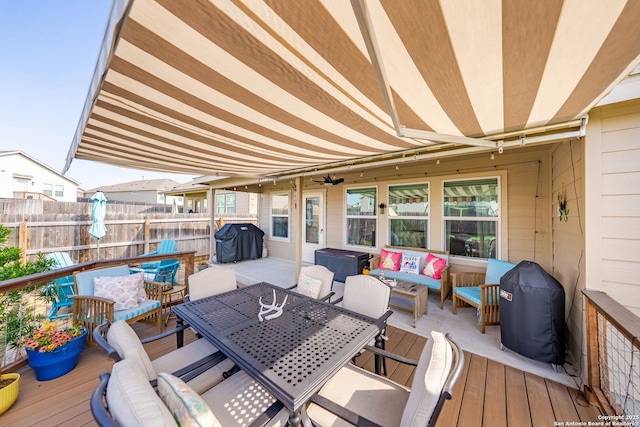 5483 Jasmine, Bulverde, TX 78163 - wooden terrace with grilling area, outdoor dining area, and outdoor lounge area