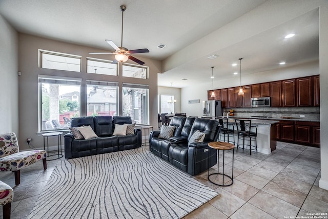 2023 Wilby Ln, San Antonio, TX 78253 - living area with ceiling fan and light tile patterned floors