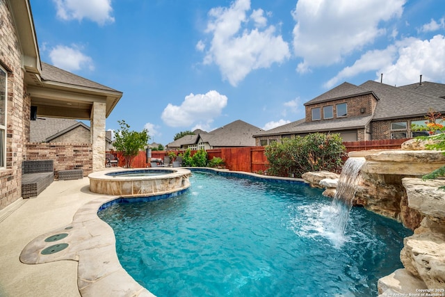 2023 Wilby Ln, San Antonio, TX 78253 - view of swimming pool featuring a fenced backyard, a pool with connected hot tub, and a patio area